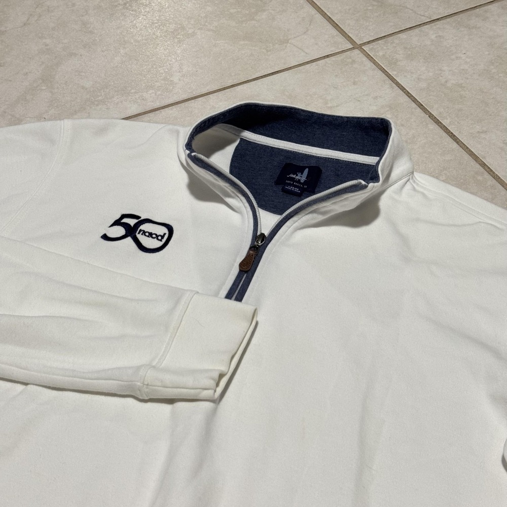 johnnie-O Pullover Mens‎ Large White Quarter Zip NACD 50 Embroidered Long Sleeve